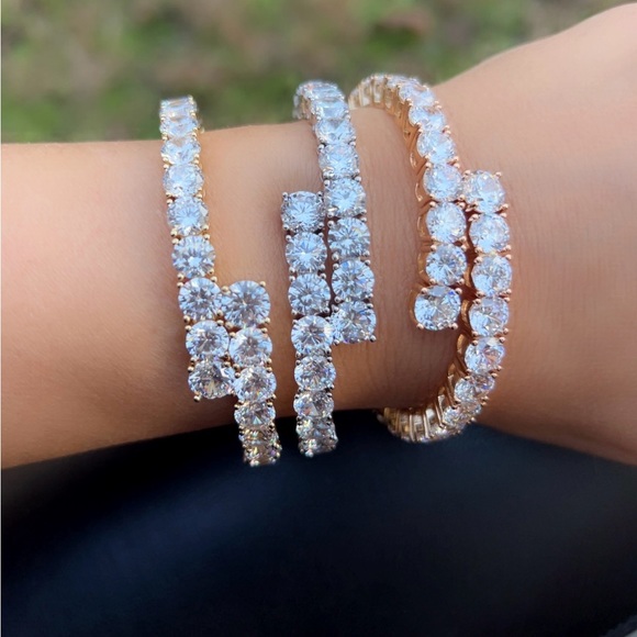 Silver Bracelet Real Crystal Adjustable Cuff Platinum Plated Luxury Jewelry - Picture 6 of 13